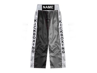 Pantalones de kickboxing personalizados : KNPANTS-001-Negro-Plata