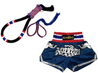 Conjunto Mongkol Prajead con pantalones cortos de Muay Thai: Conjunto Mongkol-Flag-Black-125-Navy