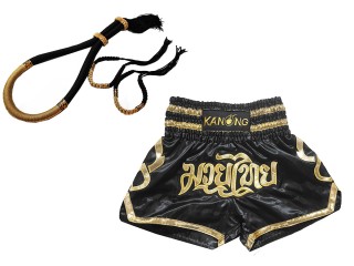 Conjunto Mongkol Prajead con pantalones cortos de Muay Thai: Conjunto-Mongkol-ThaiStyle-Negro-Dorado-121-Negro