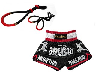 Conjunto Mongkol Prajead con pantalones cortos de Muay Thai: Conjunto-Mongkol-ThaiStyle-Negro-Rojo-133-Negro