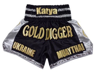 Pantalones Muay Thai Personalizados : KNSCUST-1258 Negro